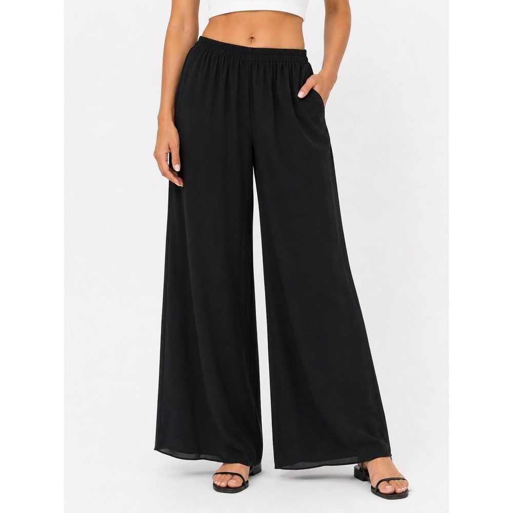 Patra Womens 14 Black Wide Leg Palazzo Pants Elastic Waist Flowy Pull On